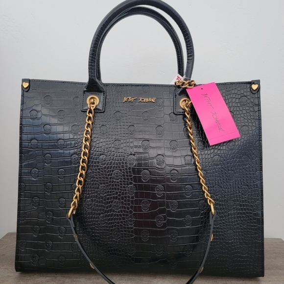 Betsey Johnson Halloween Black Skull Tote - Picture 1 of 6